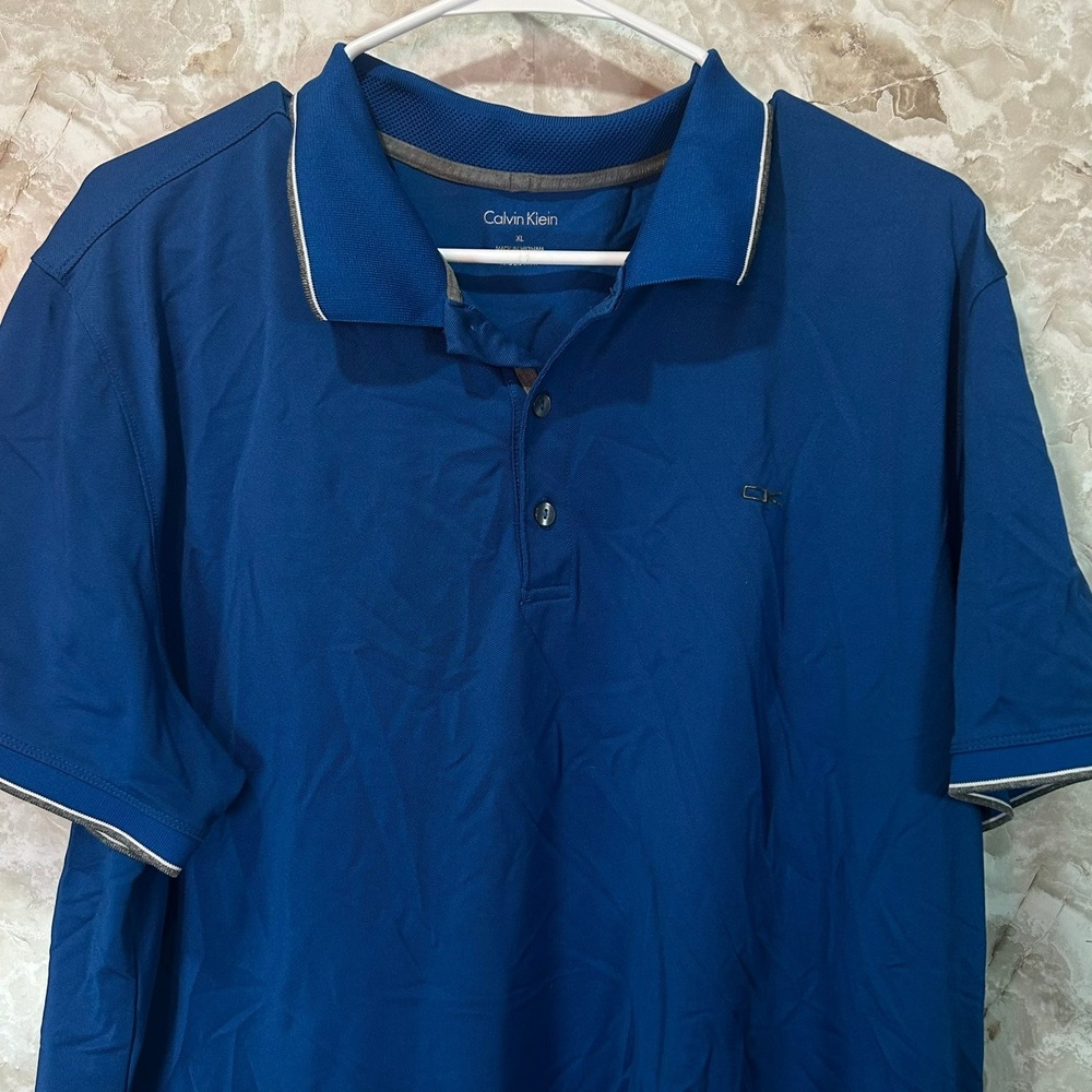 Calvin Klein Mens Polo Shirt XL Blue CK Logo Short Sleeve Golf Casual‎